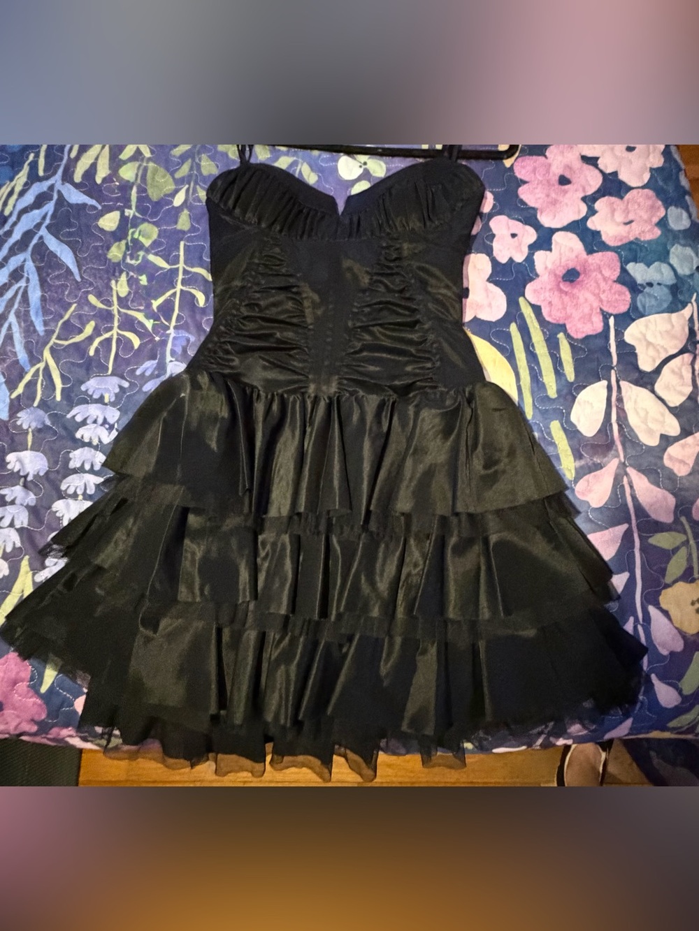 Bebe Black Strapless Tiered Ruffle Cocktail Dress MD